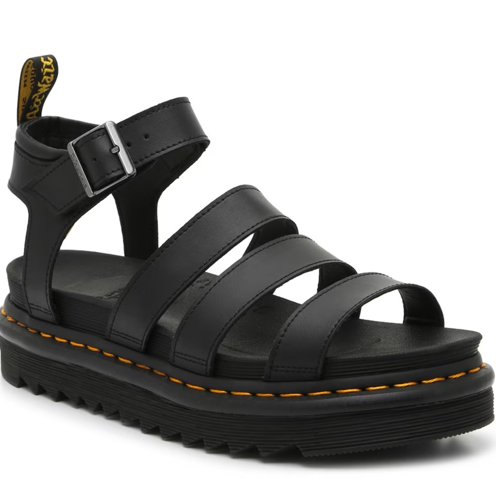 DR MARTIN BLAIRE HYDRO LEATHER STRAP SANDALS IN BLACK WOMENS SIZE 9